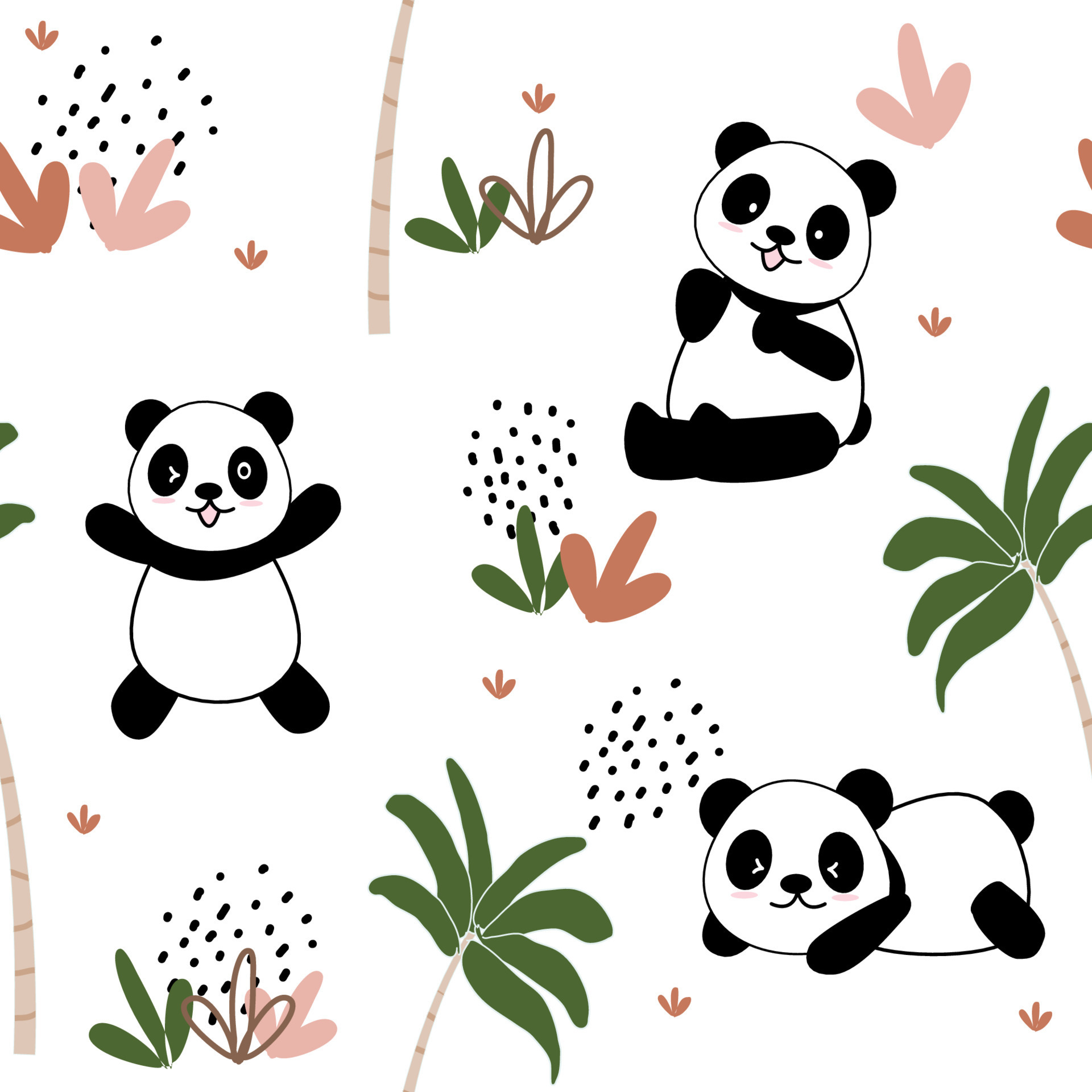 Panda bonito sem costura de fundo, ilustração vetorial de ursos